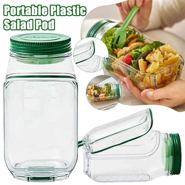 Portable Reusable Salad Pod All-In-One Container (with Leak Proof Oats Container)