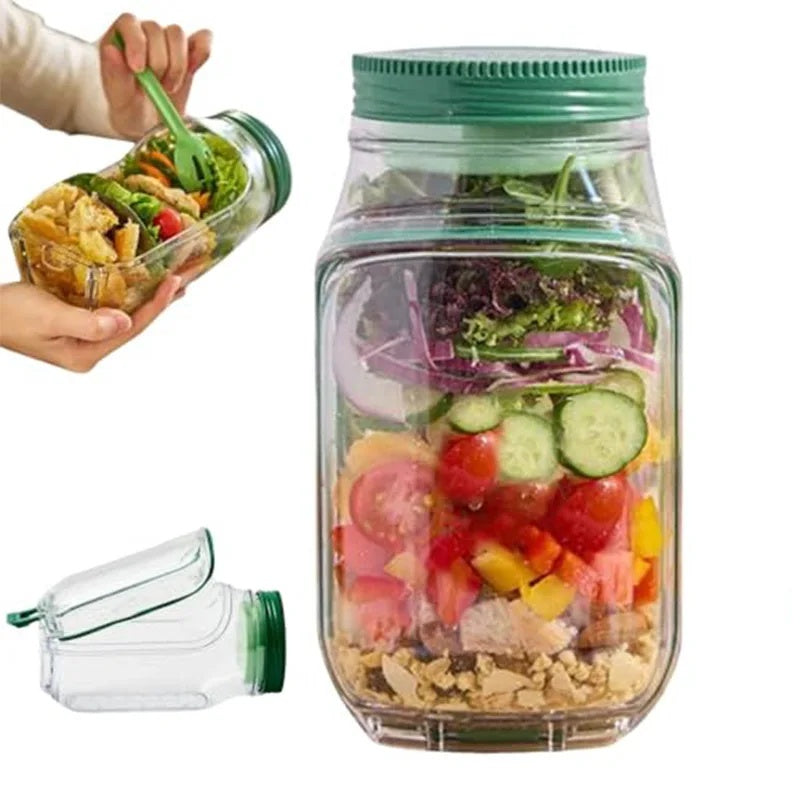 Portable Reusable Salad Pod All-In-One Container (with Leak Proof Oats Container)