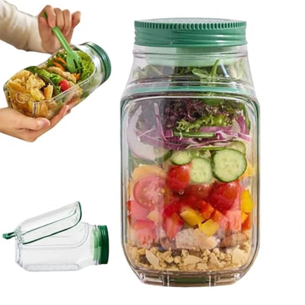 Portable Reusable Salad Pod All-In-One Container (with Leak Proof Oats Container)