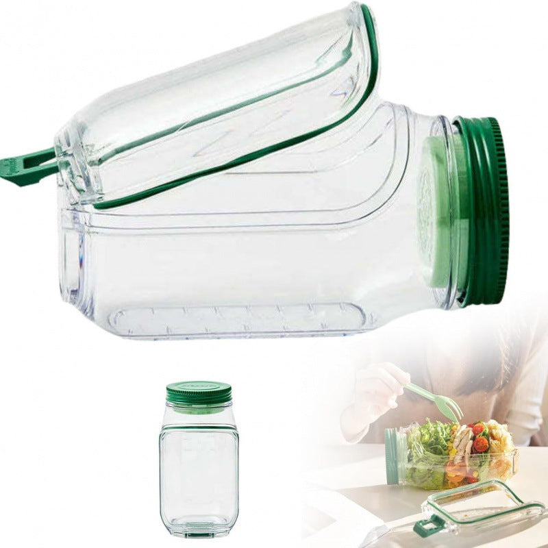 Portable Reusable Salad Pod All-In-One Container (with Leak Proof Oats Container)