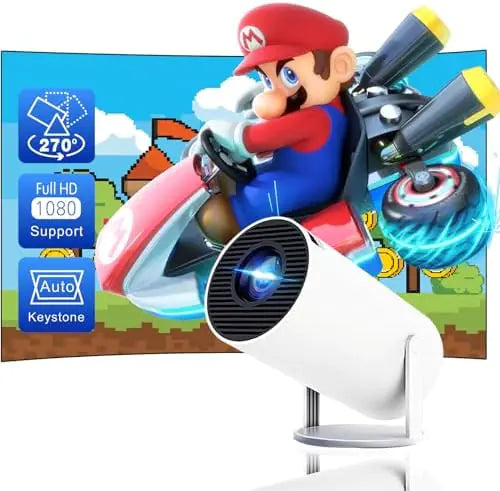 Mini Projector 4K 1080P Support, Portable Projector WiFi6 BT 5.0 Android 11, Smart Projector Auto Horizontal Correction,180°Rotatable Outdoor Movie Projector Compatible with Phone